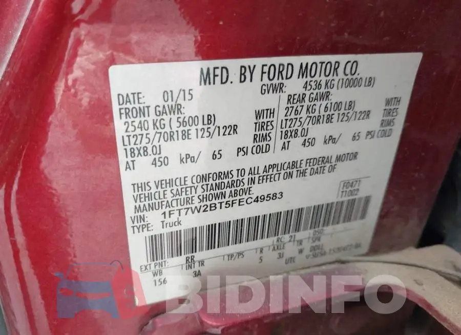 1FT7W2BT5FEC49583 Photo# 9