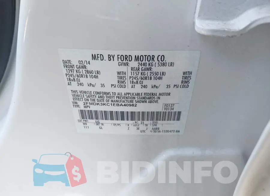 2FMDK3KC1EBA40982 Photo# 9