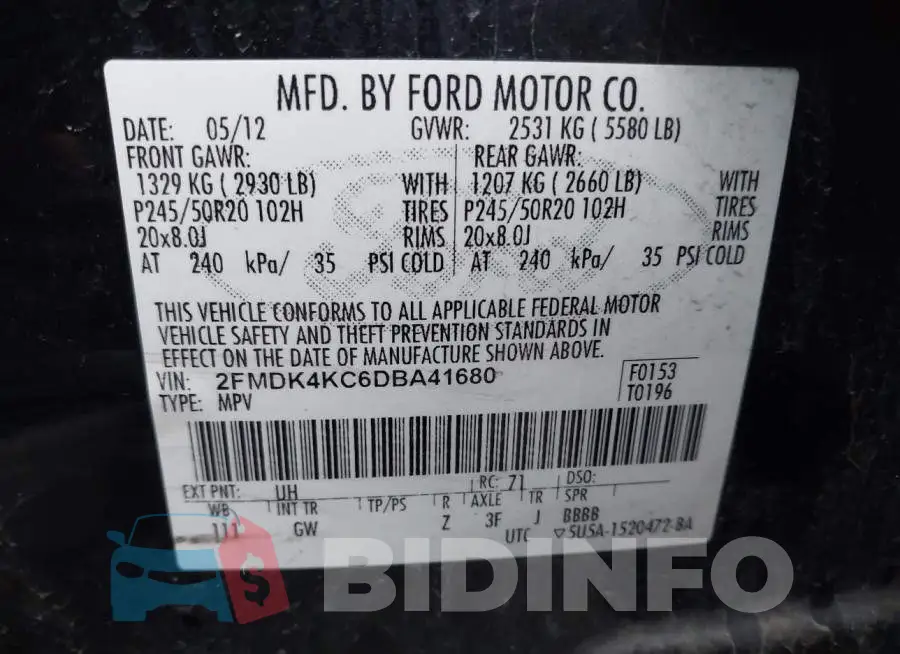 2FMDK4KC6DBA41680 Photo# 9