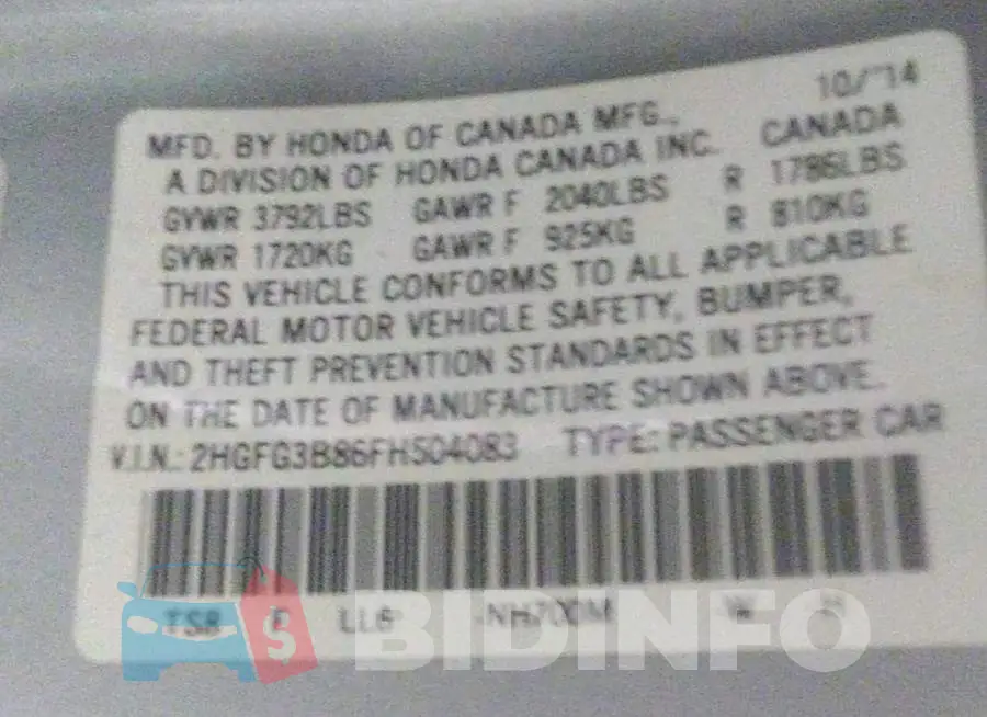2HGFG3B86FH504083 Photo# 9