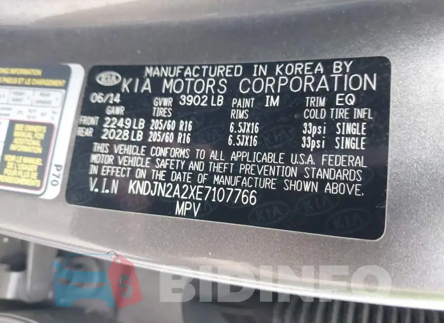 KNDJN2A2XE7107766 Photo# 9