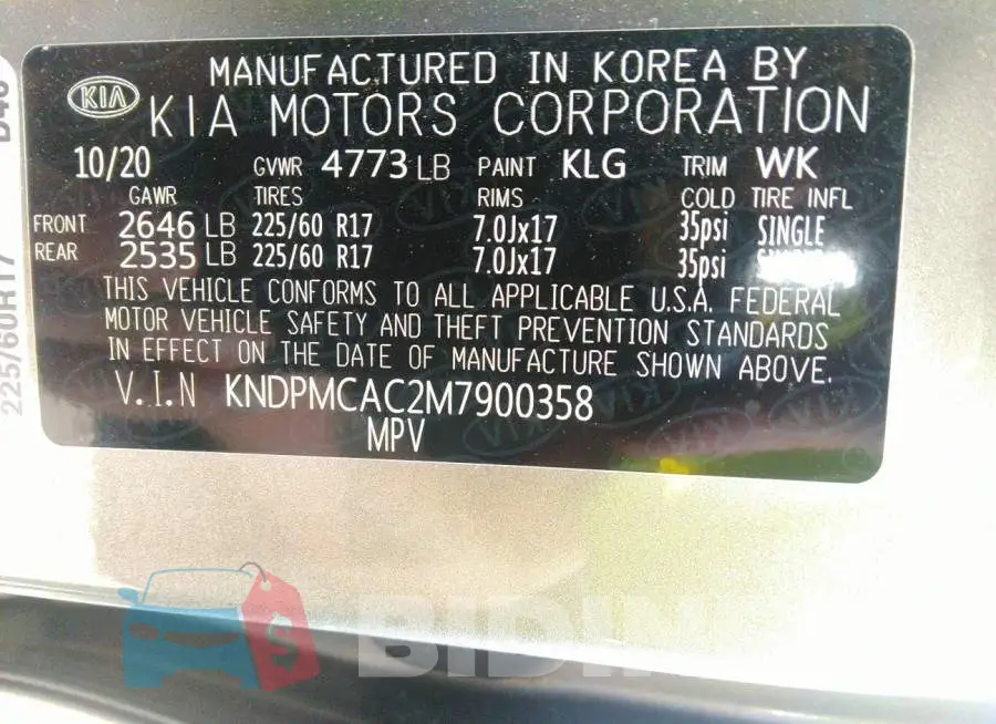 KNDPMCAC2M7900358 Photo# 9