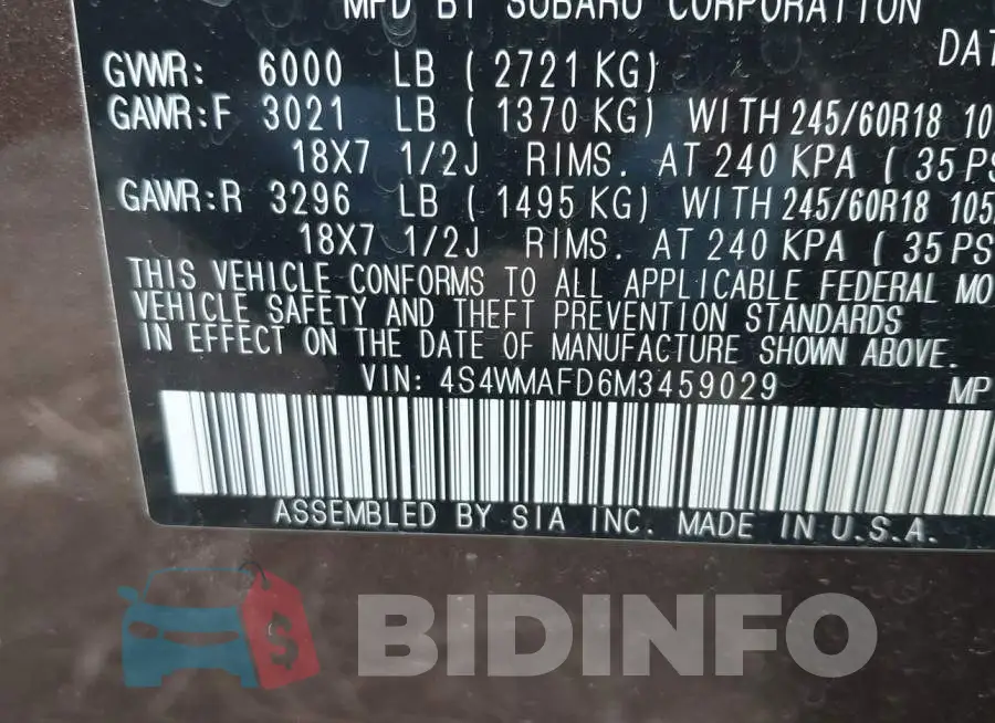 4S4WMAFD6M3459029 Photo# 9
