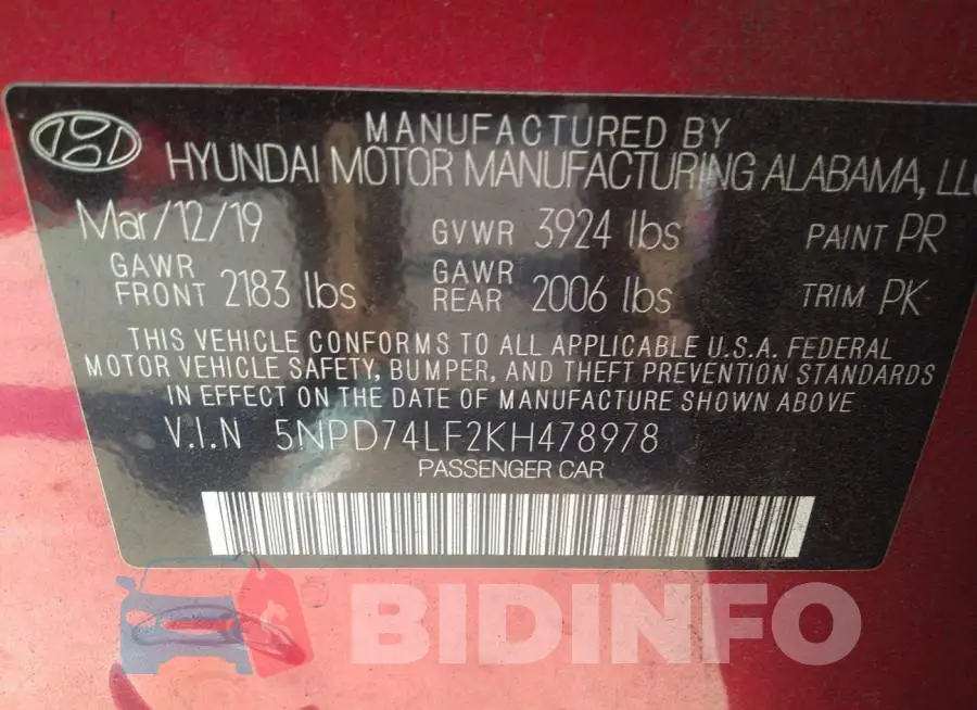 5NPD74LF2KH478978 Photo# 9