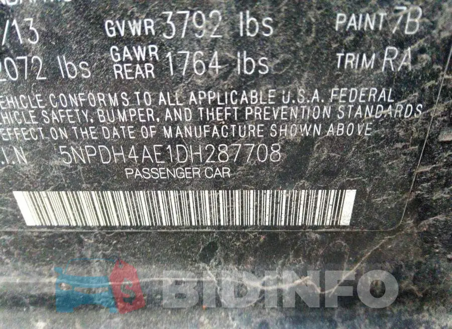 5NPDH4AE1DH287708 Photo# 9
