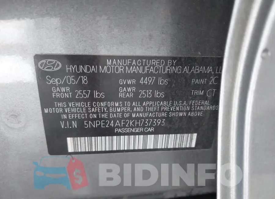 5NPE24AF2KH737393 Photo# 9