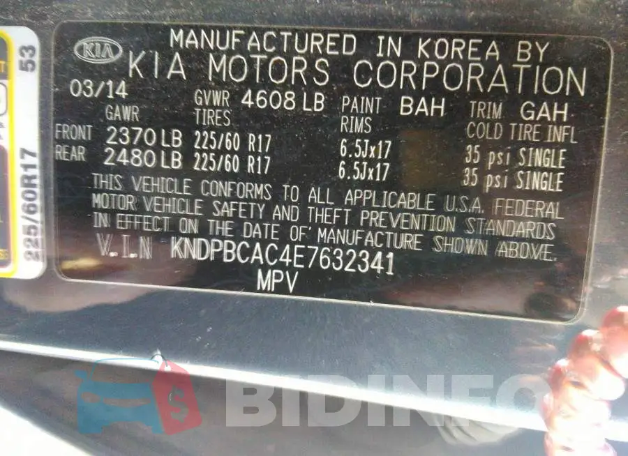 KNDPBCAC4E7632341 Photo# 9