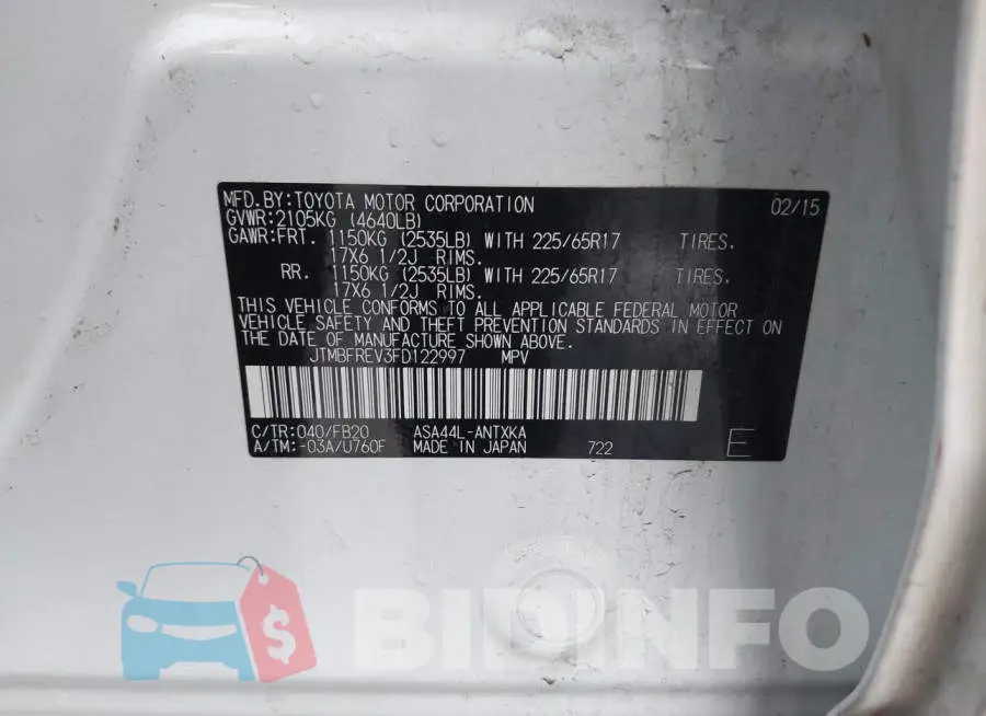 JTMBFREV3FD122997 Photo# 9