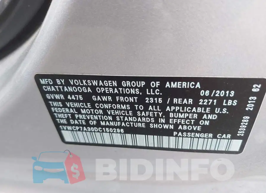 1VWCP7A30DC150296 Photo# 9