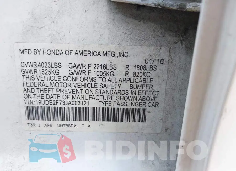 19UDE2F73JA003121 Photo# 9