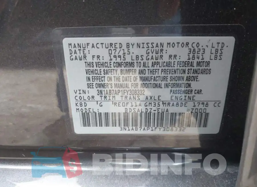 3N1AB7AP1FY308332 Photo# 9