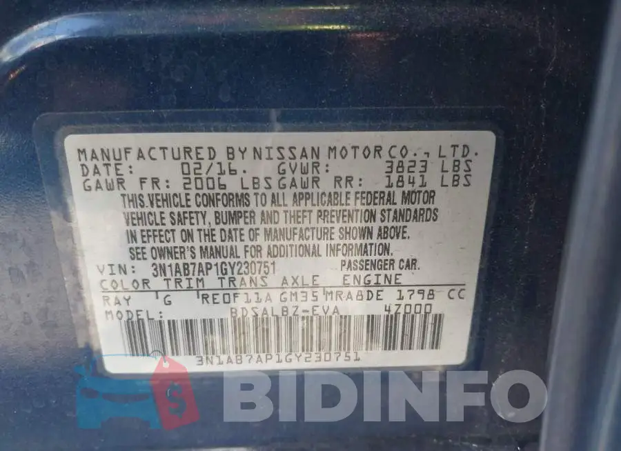 3N1AB7AP1GY230751 Photo# 9