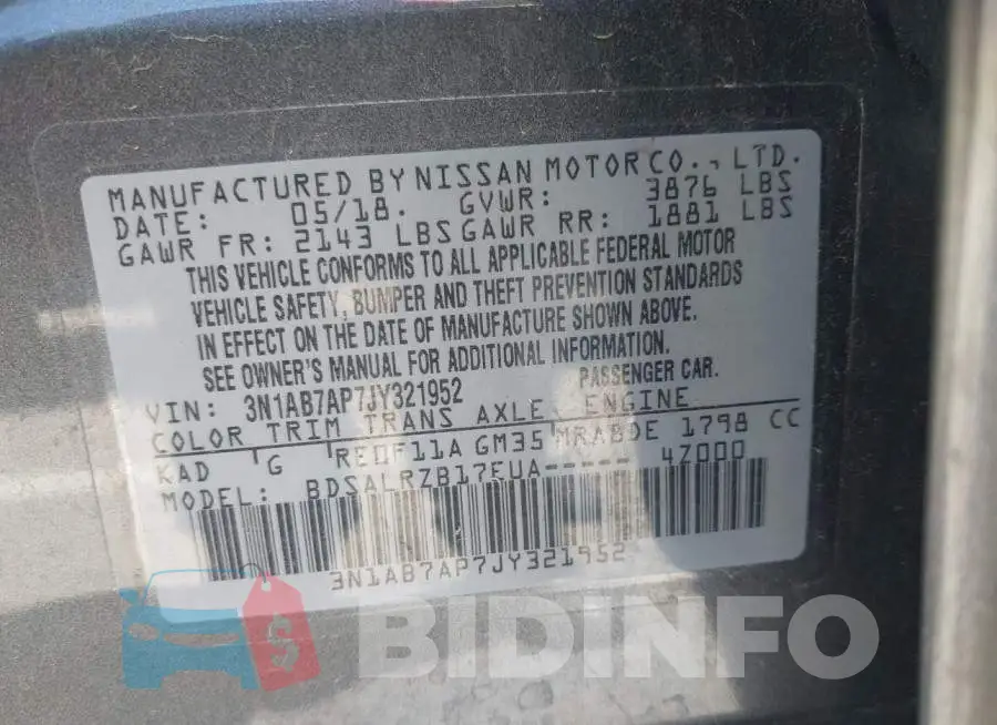 3N1AB7AP7JY321952 Photo# 9