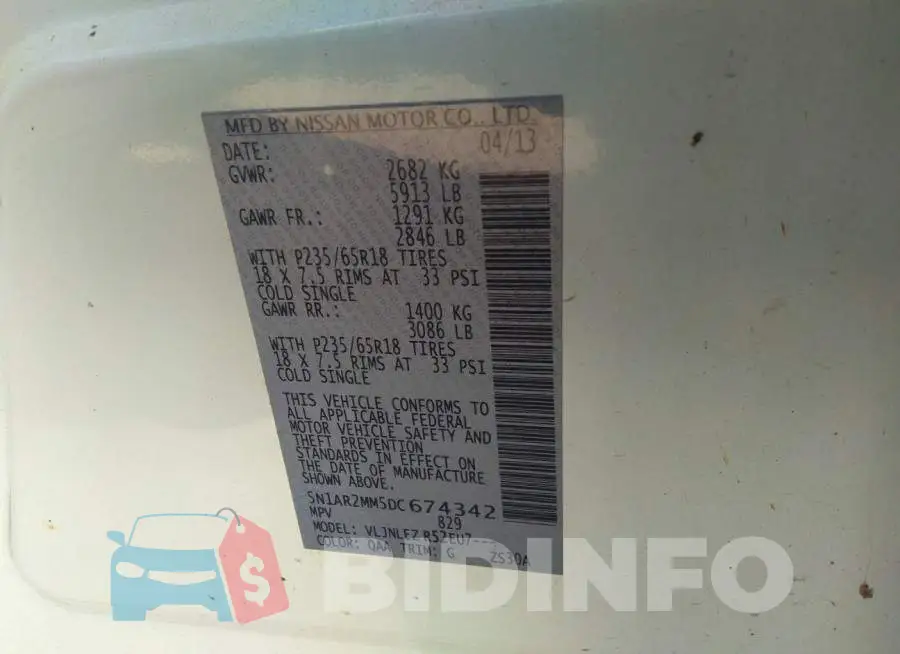 5N1AR2MM5DC674342 Photo# 9
