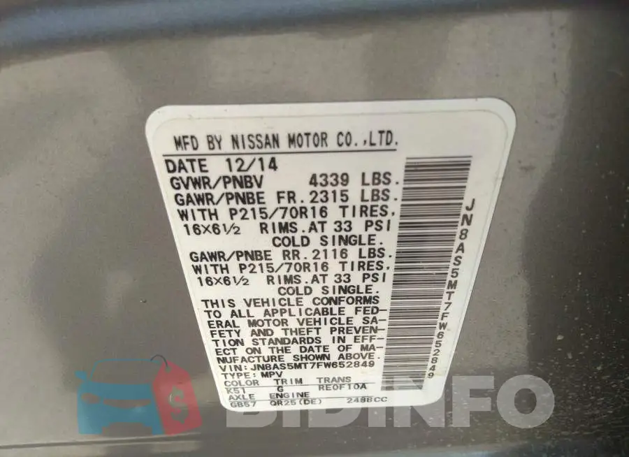 JN8AS5MT7FW652849 Photo# 9