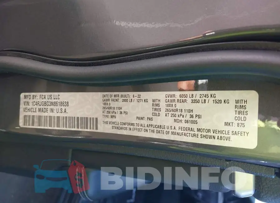 1C4RJGBG3N8618638 Photo# 9