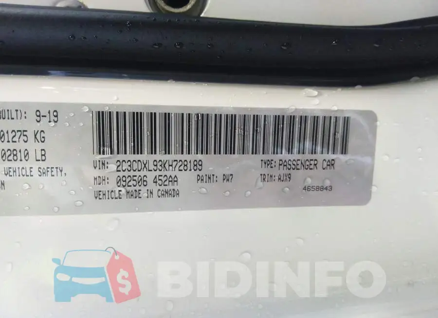 2C3CDXL93KH728189 Photo# 9
