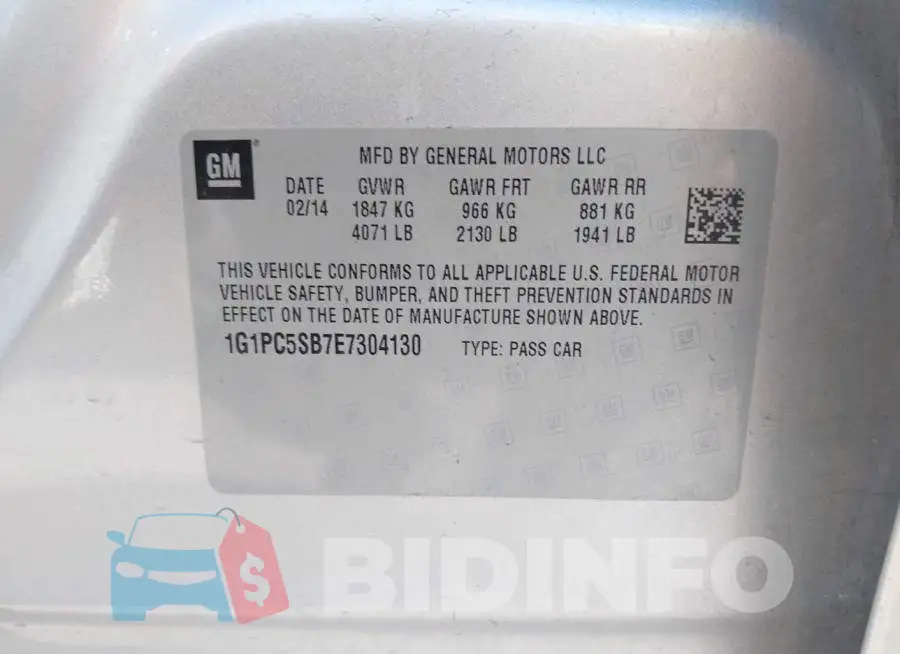 1G1PC5SB7E7304130 Photo# 9