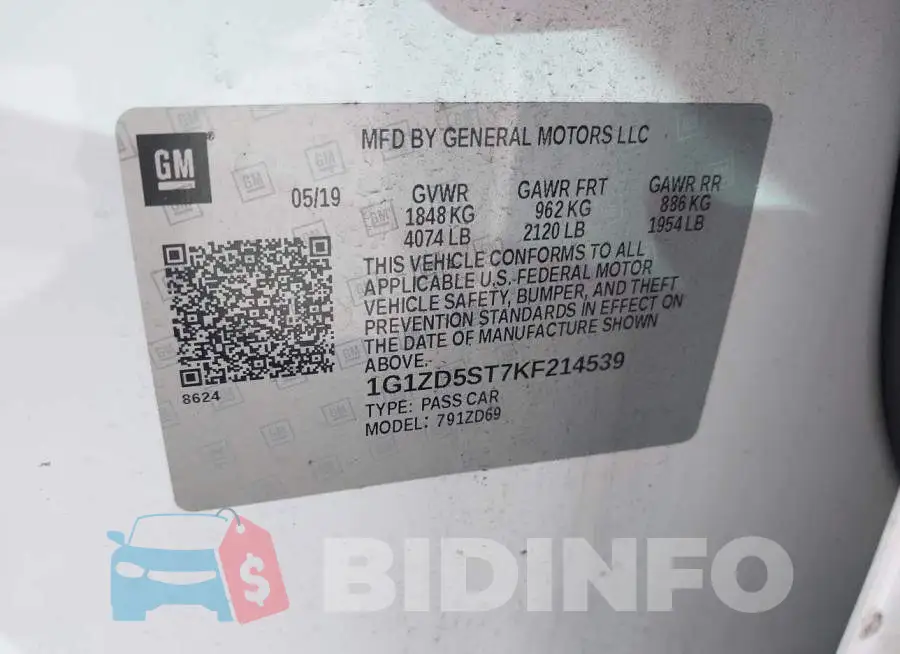 1G1ZD5ST7KF214539 Photo# 9