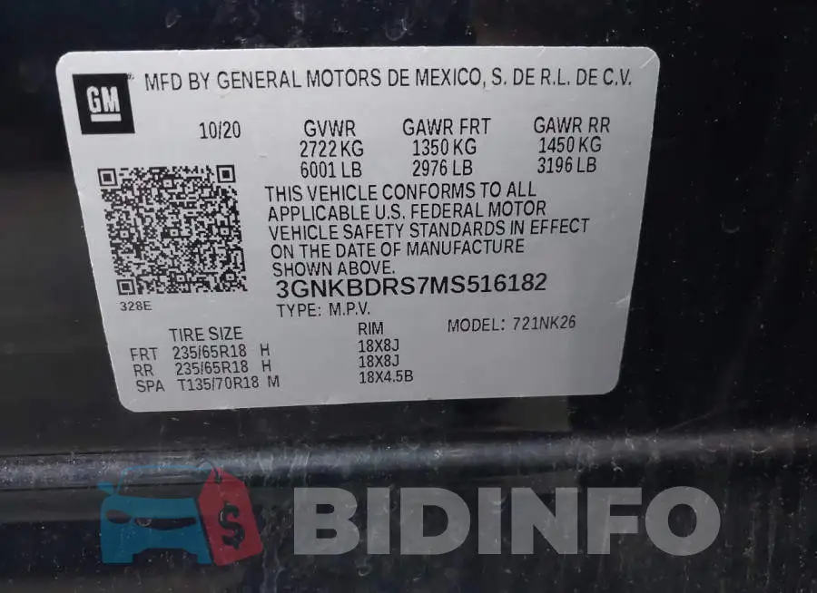 3GNKBDRS7MS516182 Photo# 9