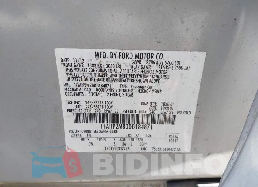 1FAHP2M80DG184871 Photo# 9