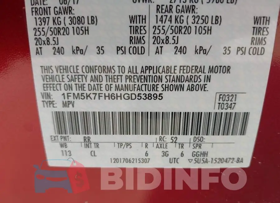 1FM5K7FH6HGD53895 Photo# 9