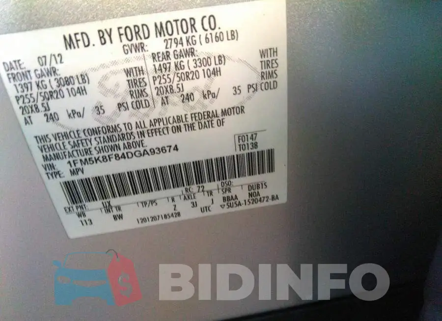 1FM5K8F84DGA93674 Photo# 9