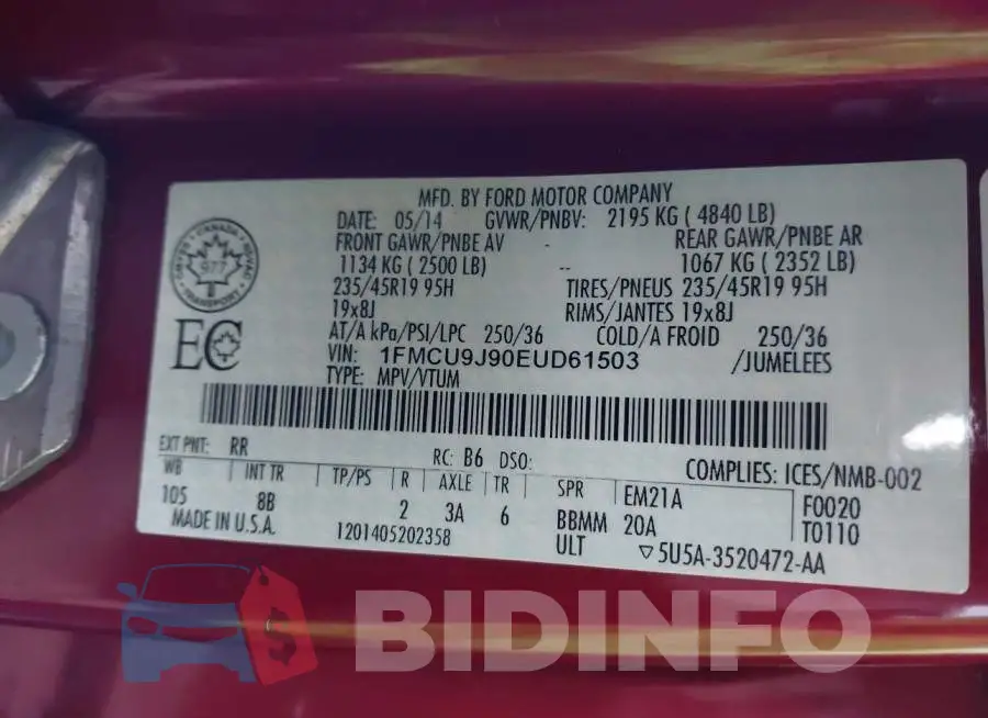 1FMCU9J90EUD61503 Photo# 9