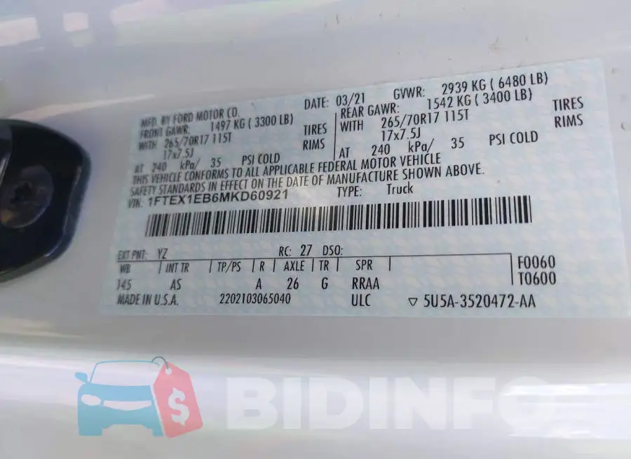 1FTEX1EB6MKD60921 Photo# 9
