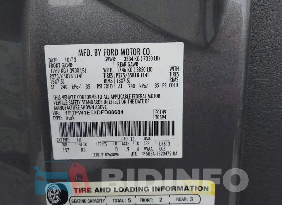 1FTFW1ET3DFD88684 Photo# 9