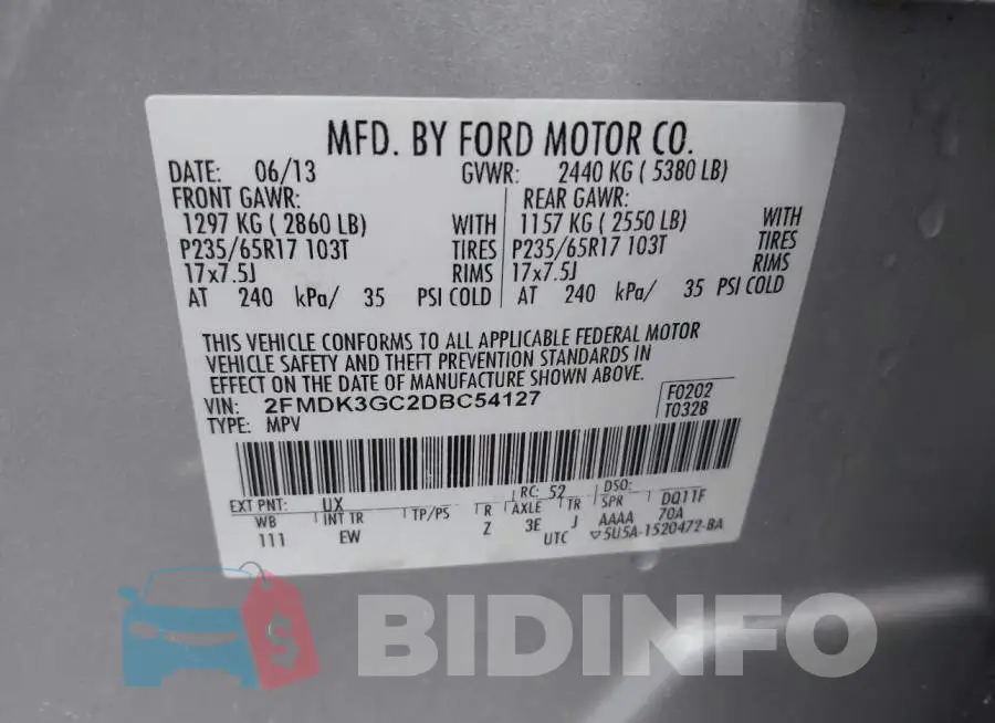 2FMDK3GC2DBC54127 Photo# 9