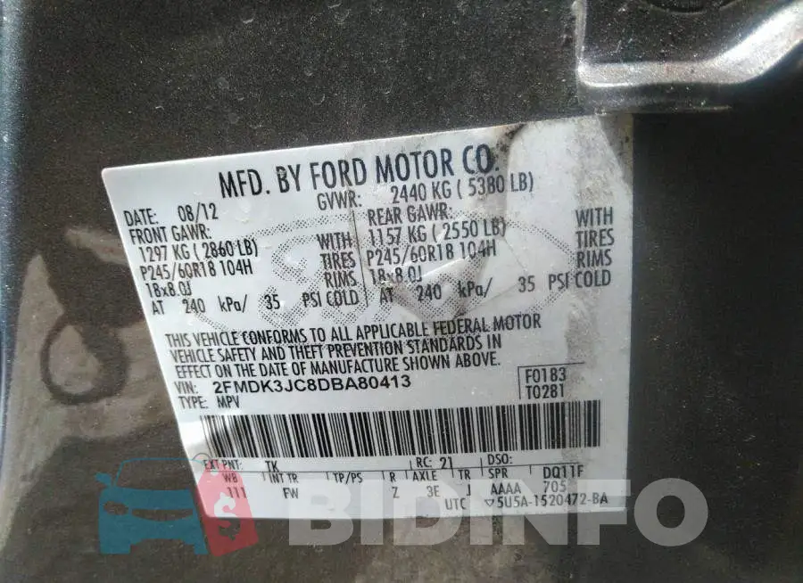 2FMDK3JC8DBA80413 Photo# 9