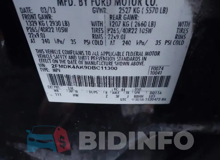 2FMDK4AK9DBC11300 Photo# 9