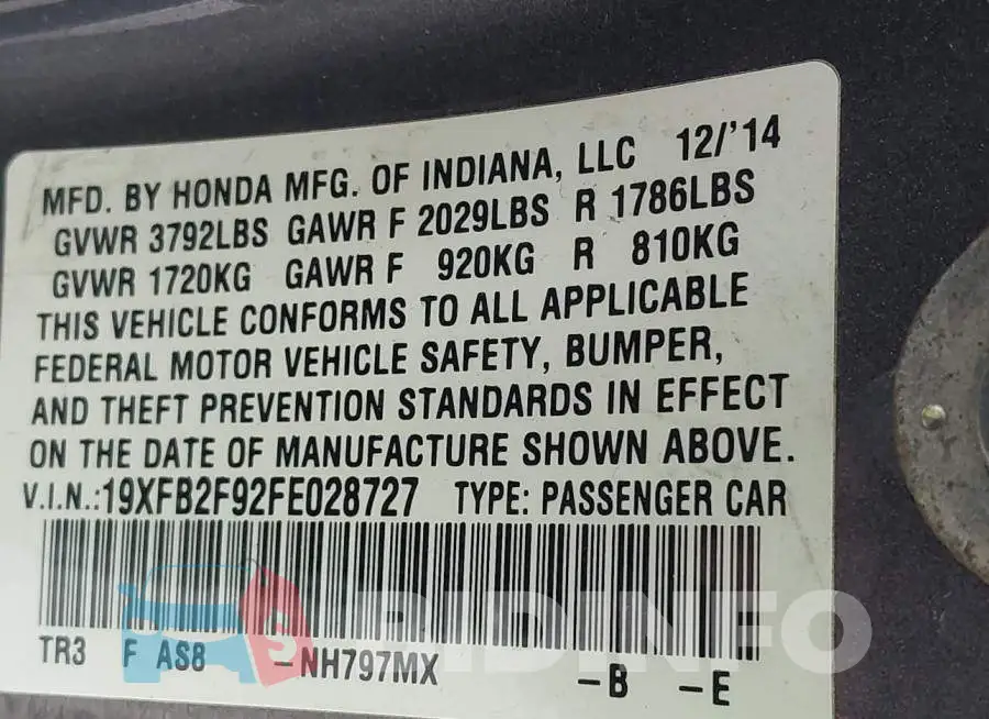 19XFB2F92FE028727 Photo# 9