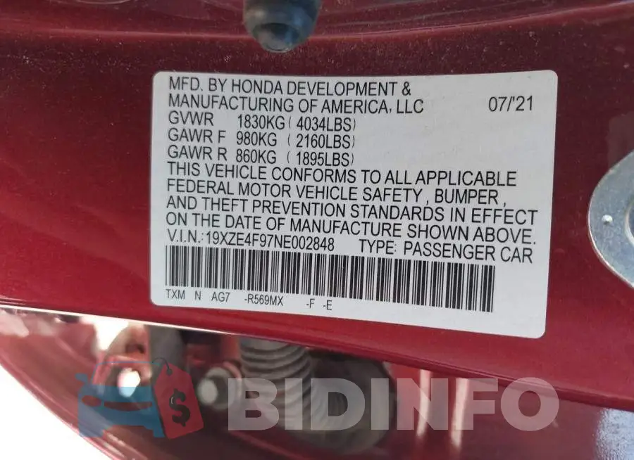19XZE4F97NE002848 Photo# 9