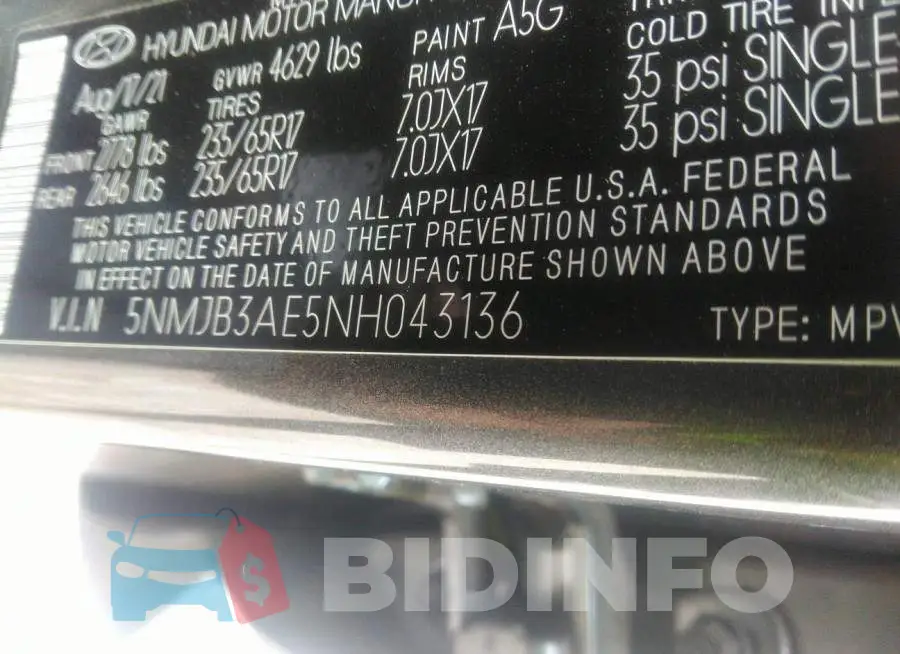 5NMJB3AE5NH043136 Photo# 9
