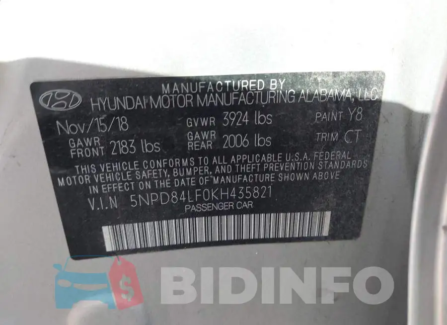 5NPD84LF0KH435821 Photo# 9