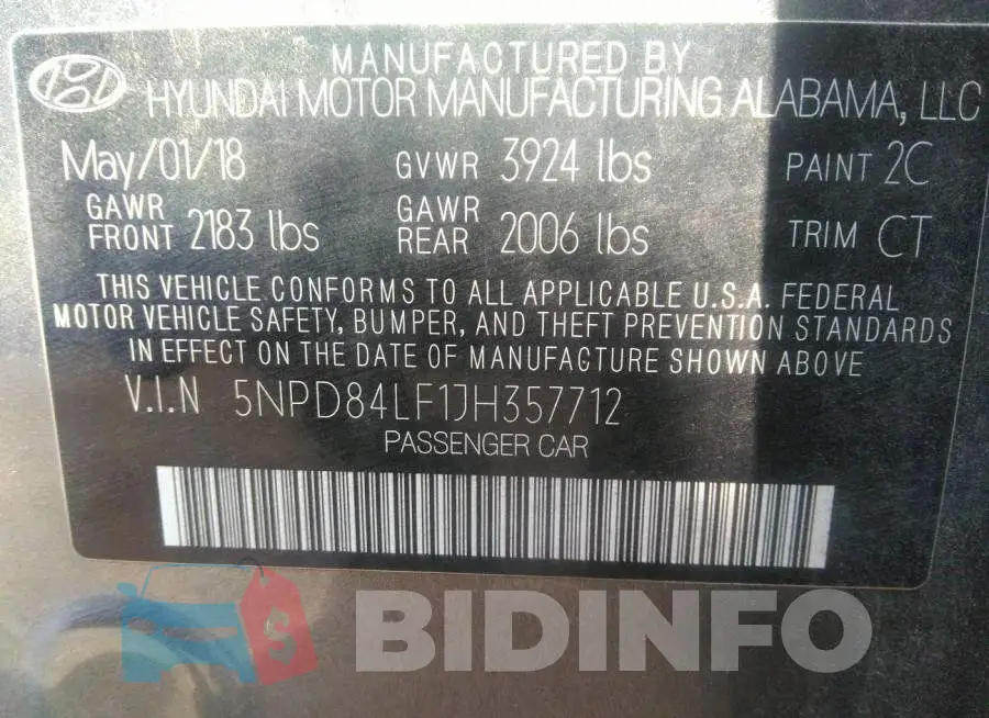 5NPD84LF1JH357712 Photo# 9