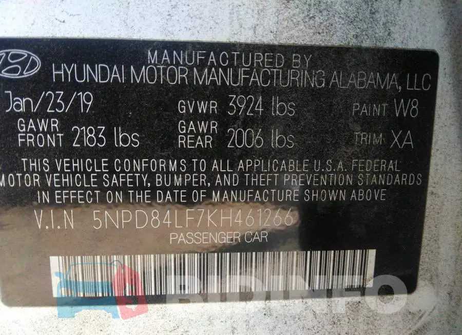 5NPD84LF7KH461266 Photo# 9