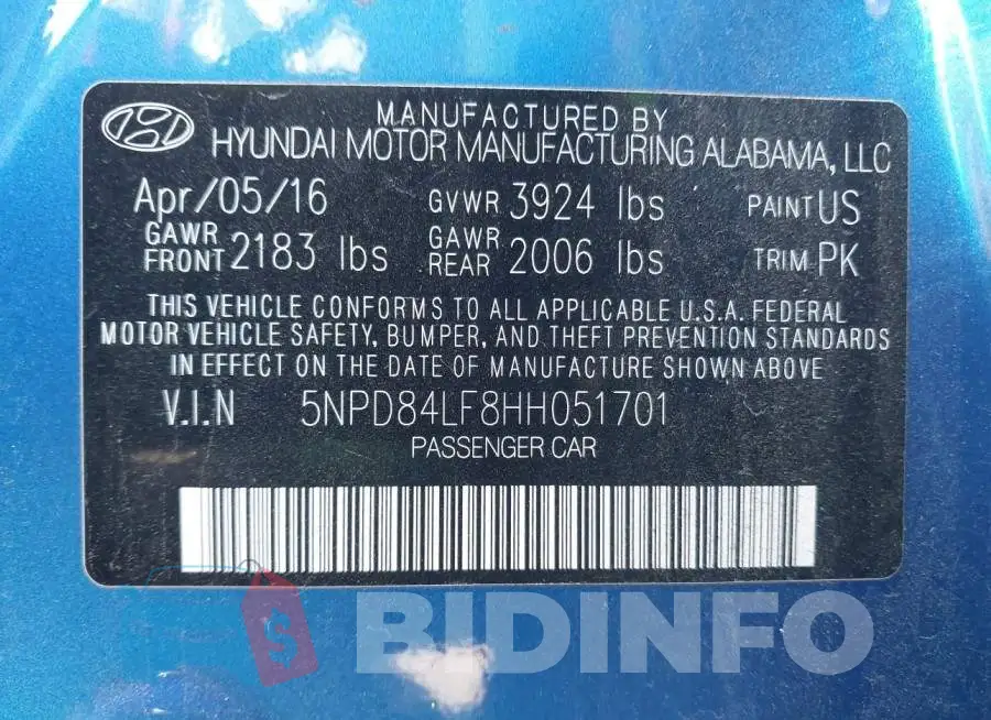 5NPD84LF8HH051701 Photo# 9