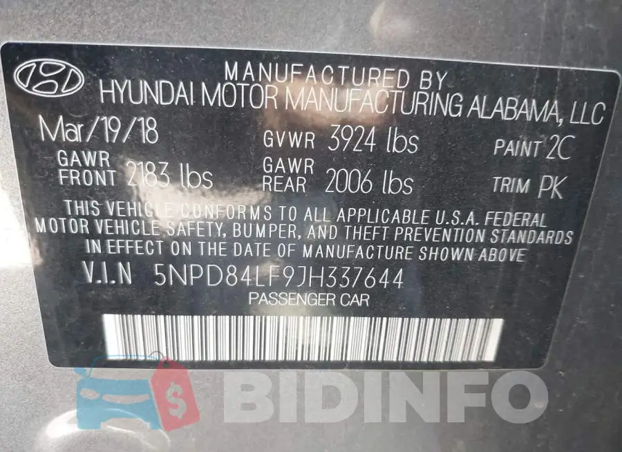 5NPD84LF9JH337644 Photo# 9