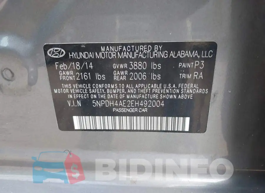 5NPDH4AE2EH492004 Photo# 9