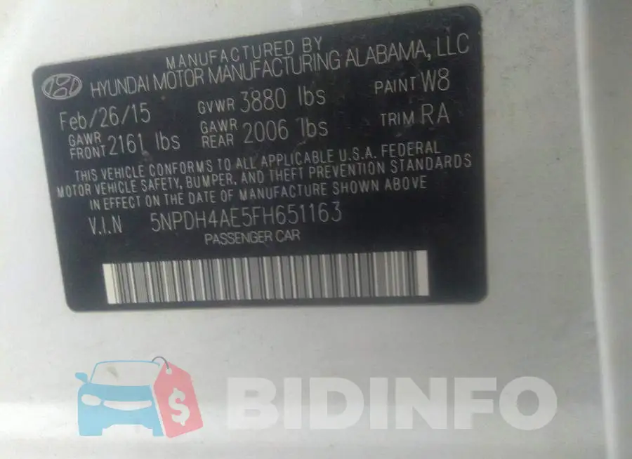 5NPDH4AE5FH651163 Photo# 9