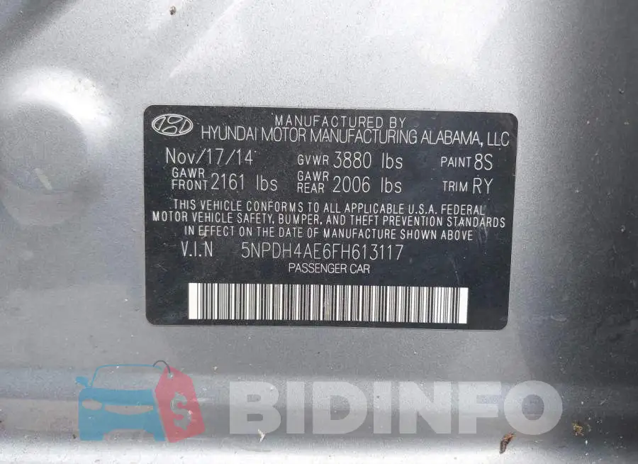 5NPDH4AE6FH613117 Photo# 9