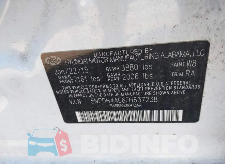 5NPDH4AE6FH637238 Photo# 9