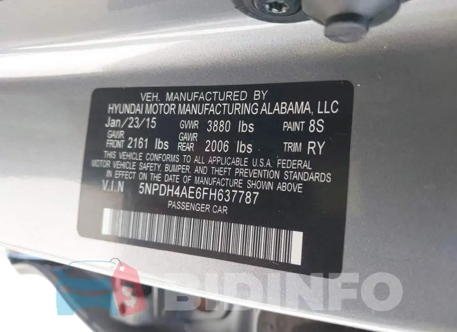 5NPDH4AE6FH637787 Photo# 9