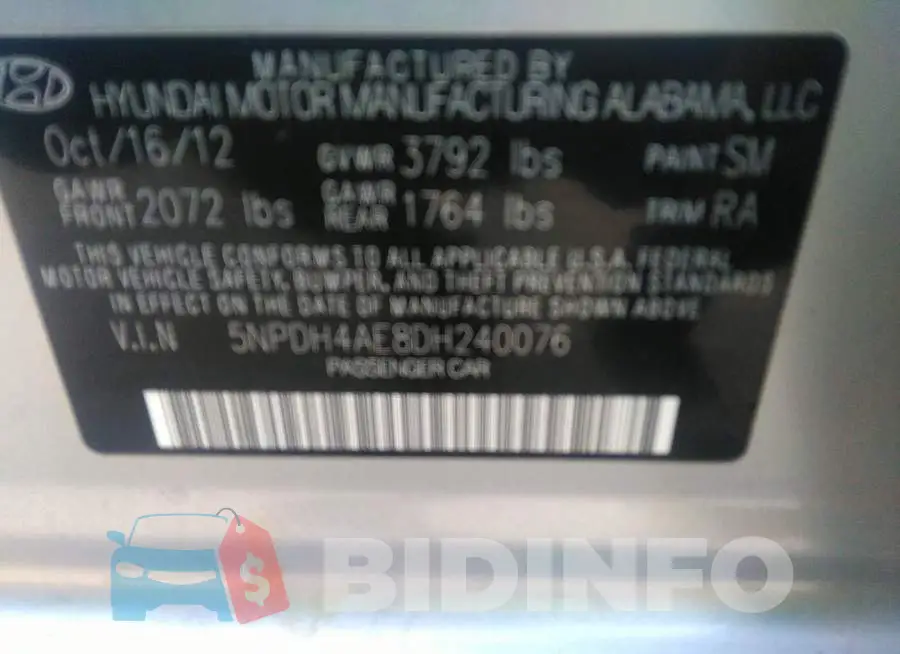 5NPDH4AE8DH240076 Photo# 9