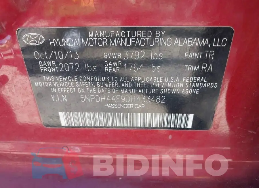 5NPDH4AE9DH433482 Photo# 9