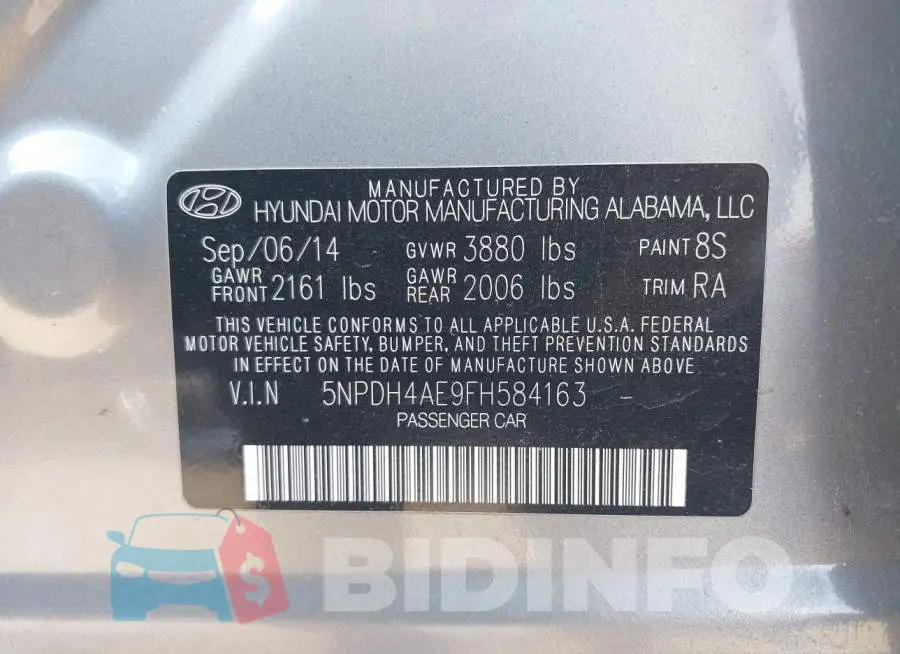 5NPDH4AE9FH584163 Photo# 9
