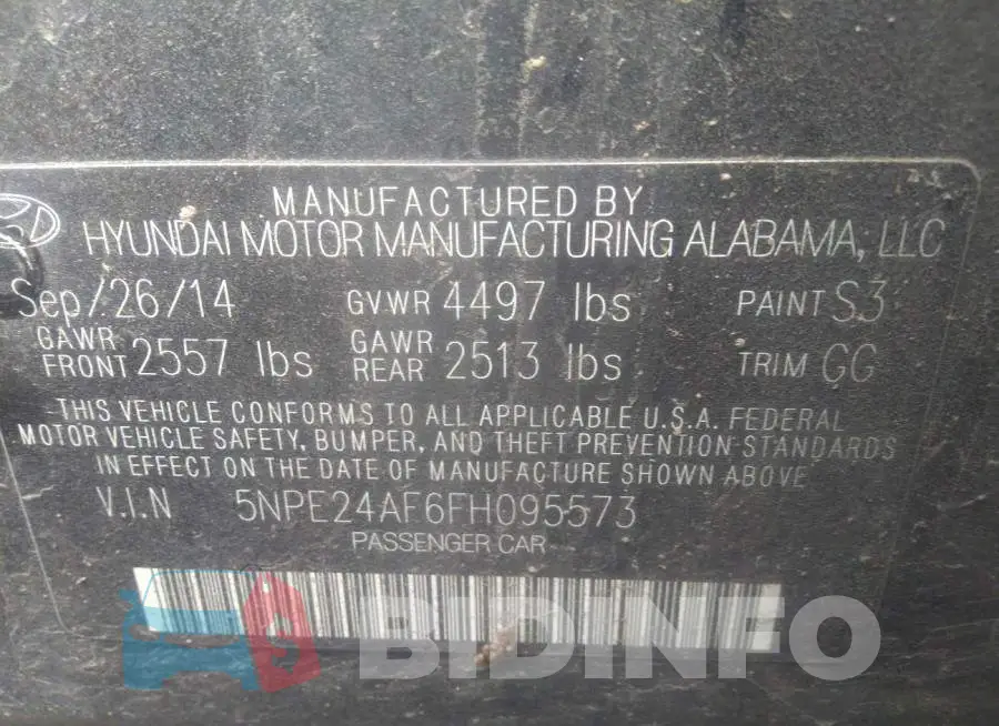 5NPE24AF6FH095573 Photo# 9